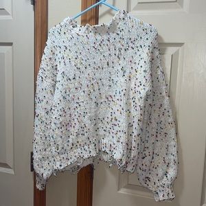 White with colorful dots distressed sweater womens size medium